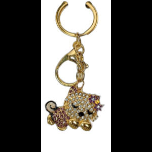 UP Crystal Collection Gold & Purple Rhinestone Cat Purse Charm Keychain Sparkley